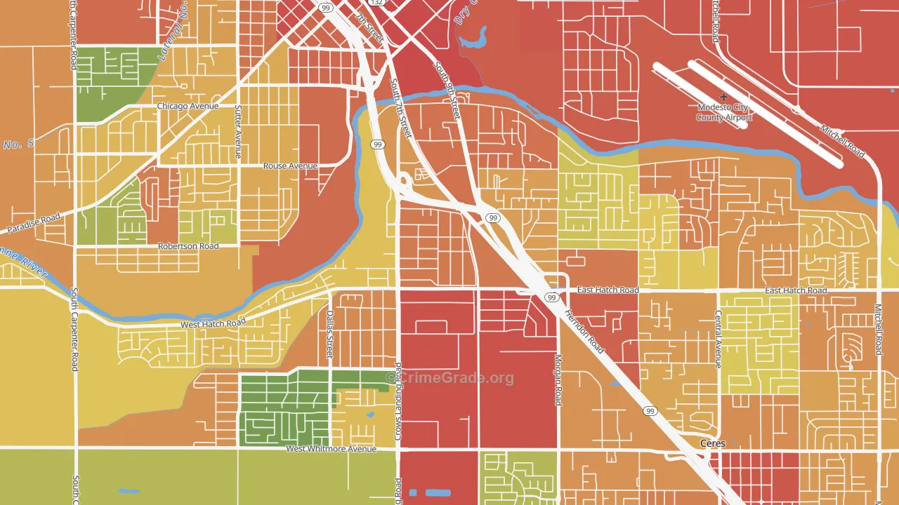 Shackelford, Modesto, CA Map of Vandalism Rates