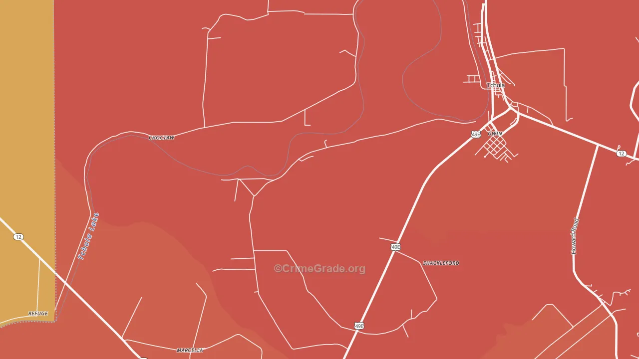 Shackleford, MS Map of Vandalism Rates