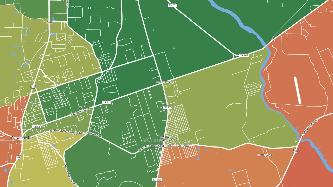 Shadeville, FL Map of Vandalism Rates