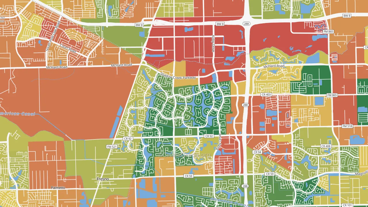 Shadow Creek Ranch, Pearland, TX Map of Vandalism Rates