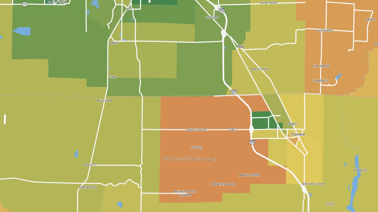 Shady Grove, AR Map of Vandalism Rates