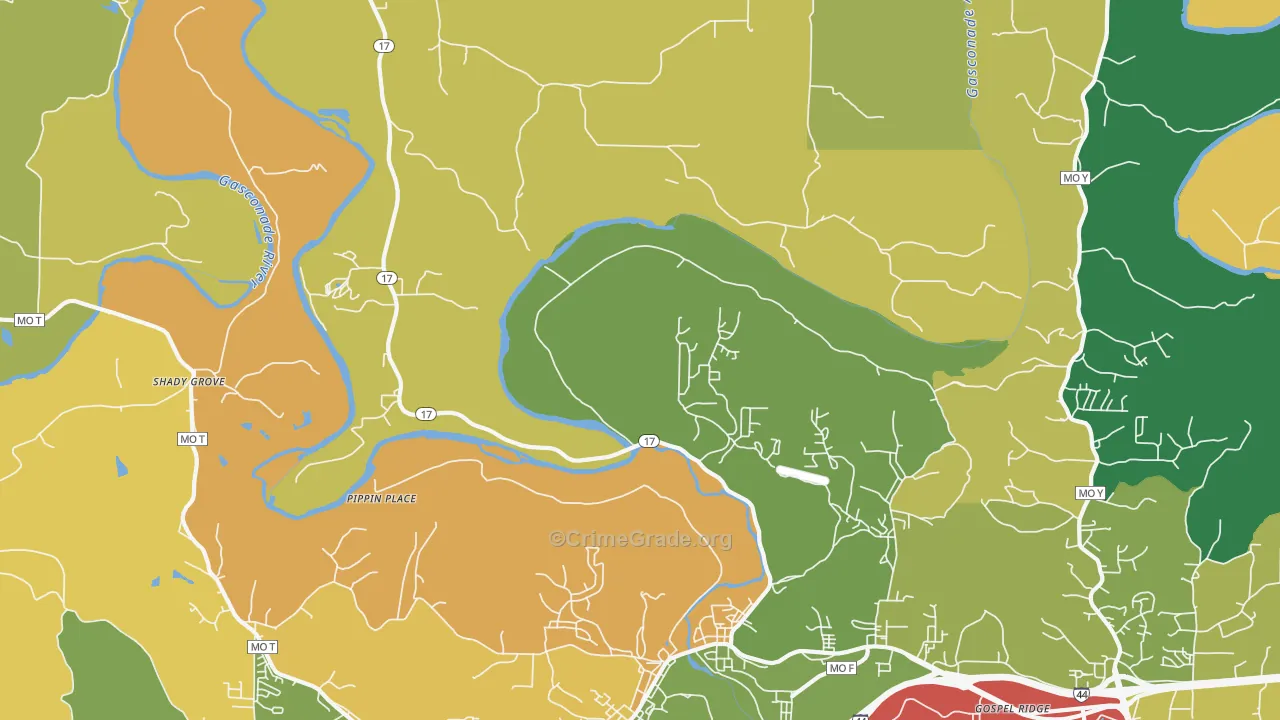 Shady Grove, MO Map of Vandalism Rates