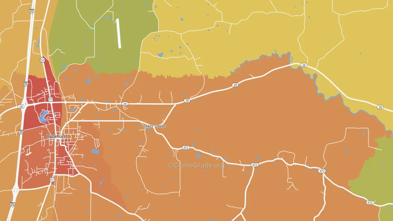 Shady Grove, MS Map of Vandalism Rates