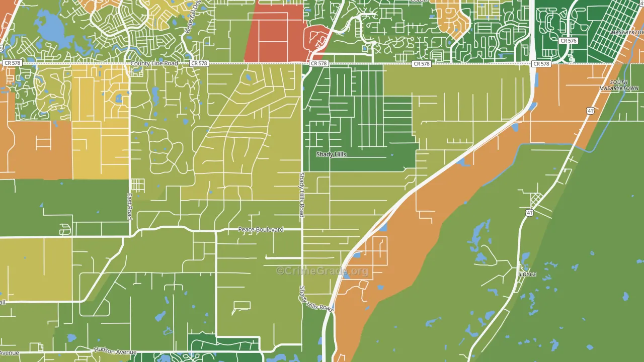 Shady Hills, FL Map of Vandalism Rates