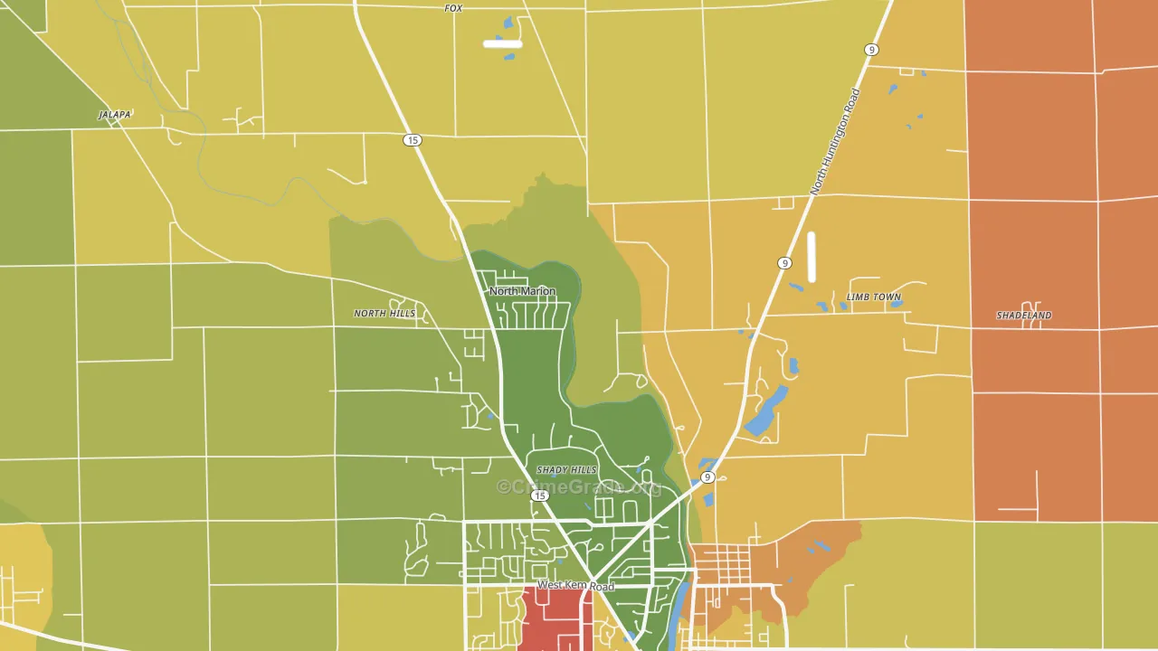 Shady Hills, IN Map of Vandalism Rates
