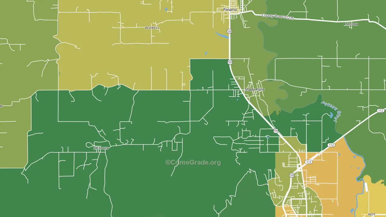 Shady Point, OK Map of Vandalism Rates