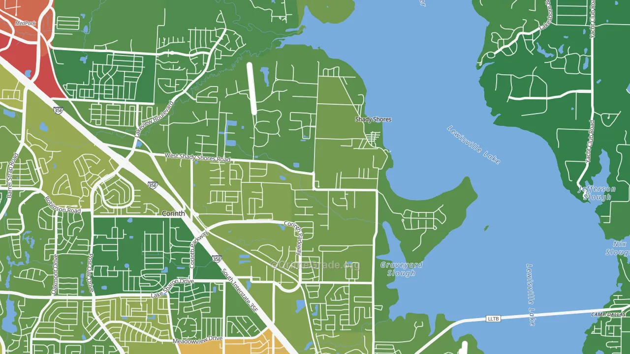 Shady Shores, TX Map of Vandalism Rates