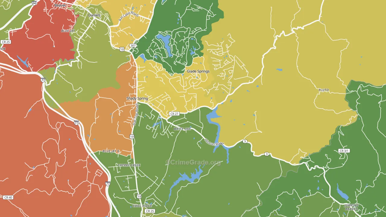 Shady Spring, WV Map of Vandalism Rates
