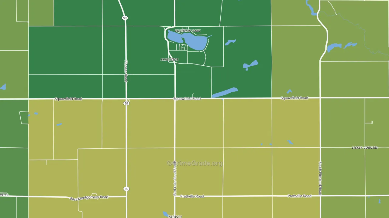 Shadyside, MI Map of Vandalism Rates