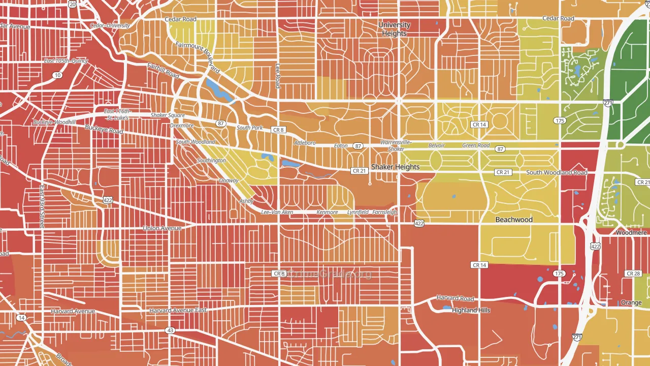 Shaker Heights, OH Map of Vandalism Rates