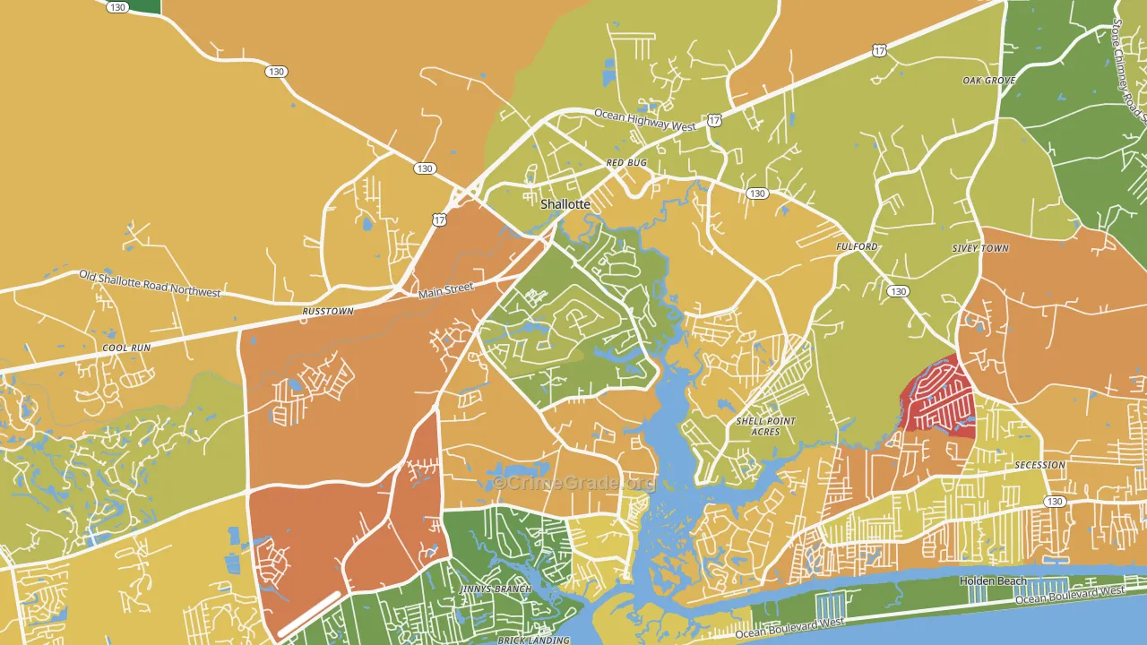 Shallotte, NC Map of Vandalism Rates