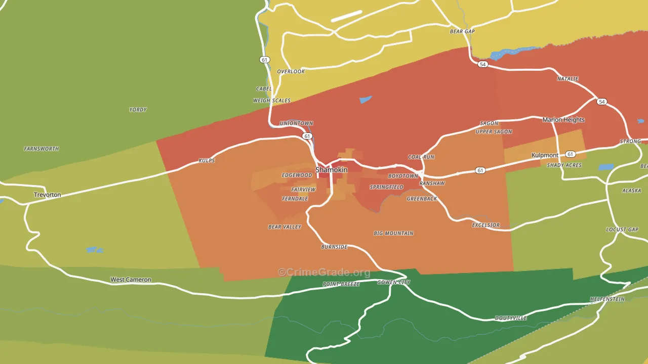 Shamokin, PA Map of Vandalism Rates