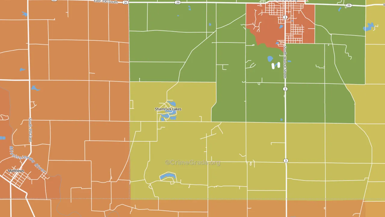 Shamrock Lakes, IN Map of Vandalism Rates