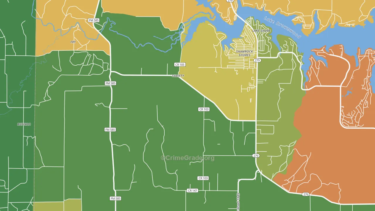 Shamrock Shores, TX Map of Vandalism Rates