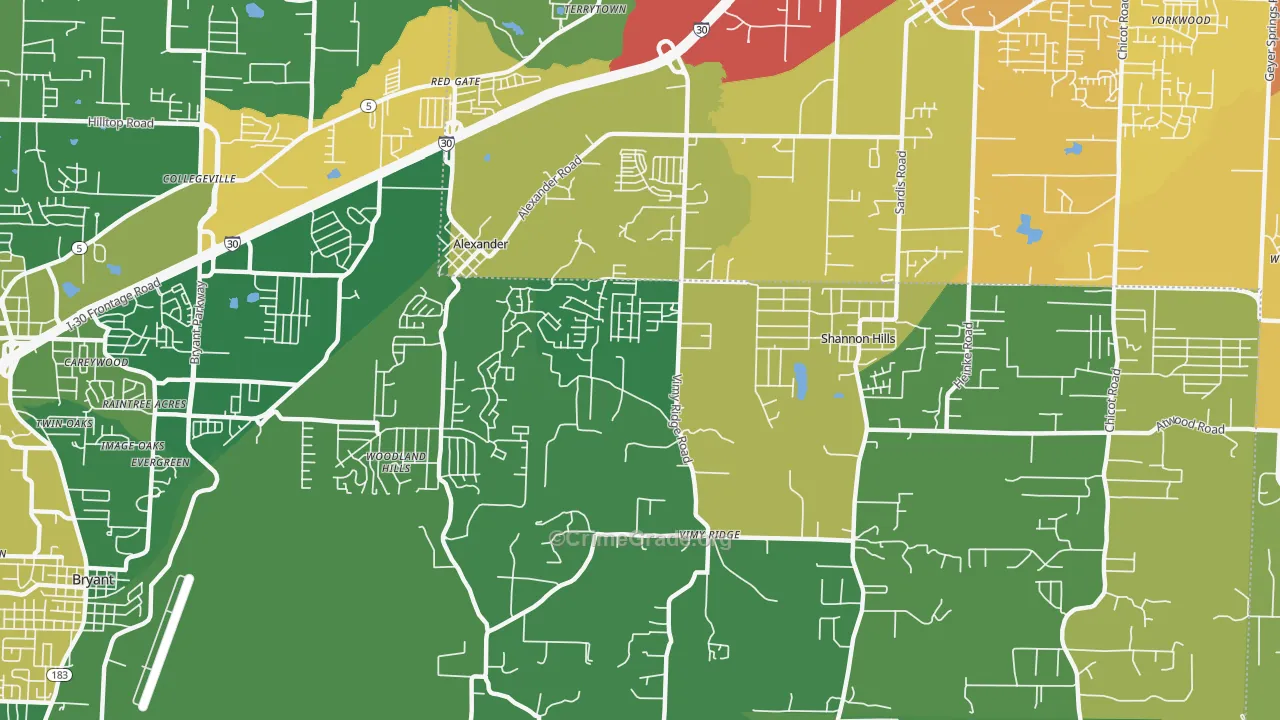 Shannon Hills, AR Map of Vandalism Rates