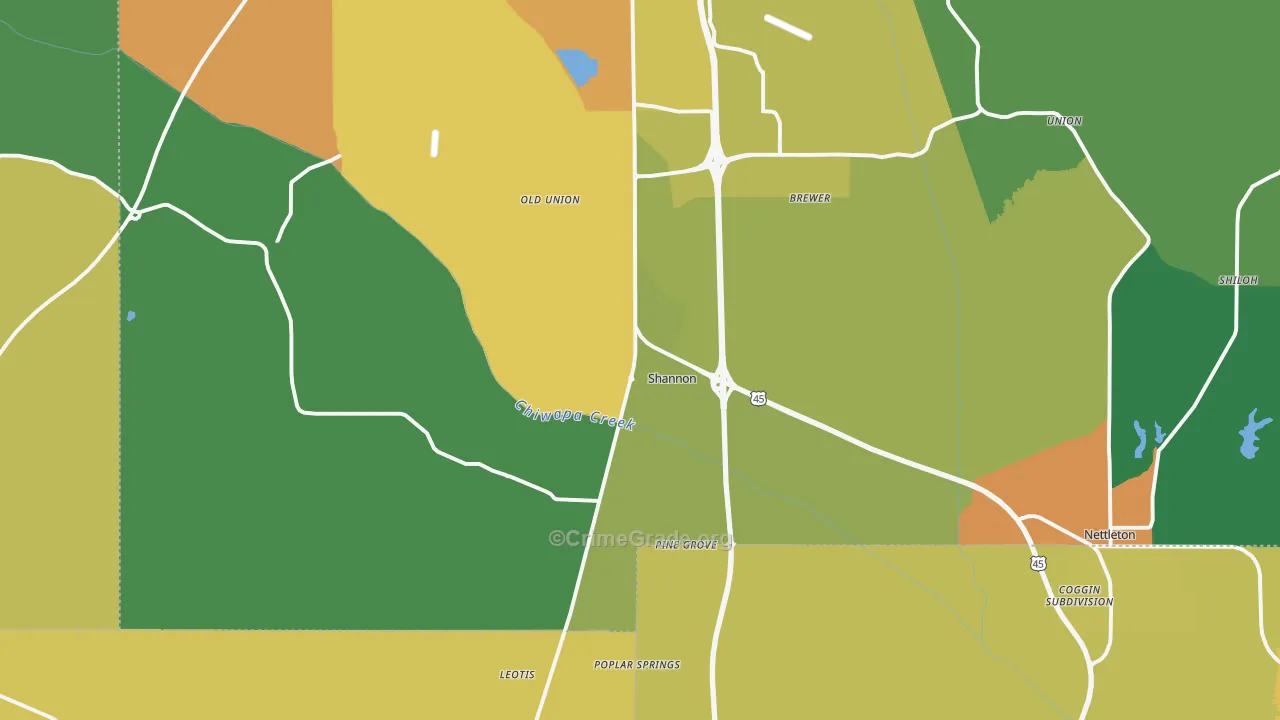 Shannon, MS Map of Vandalism Rates