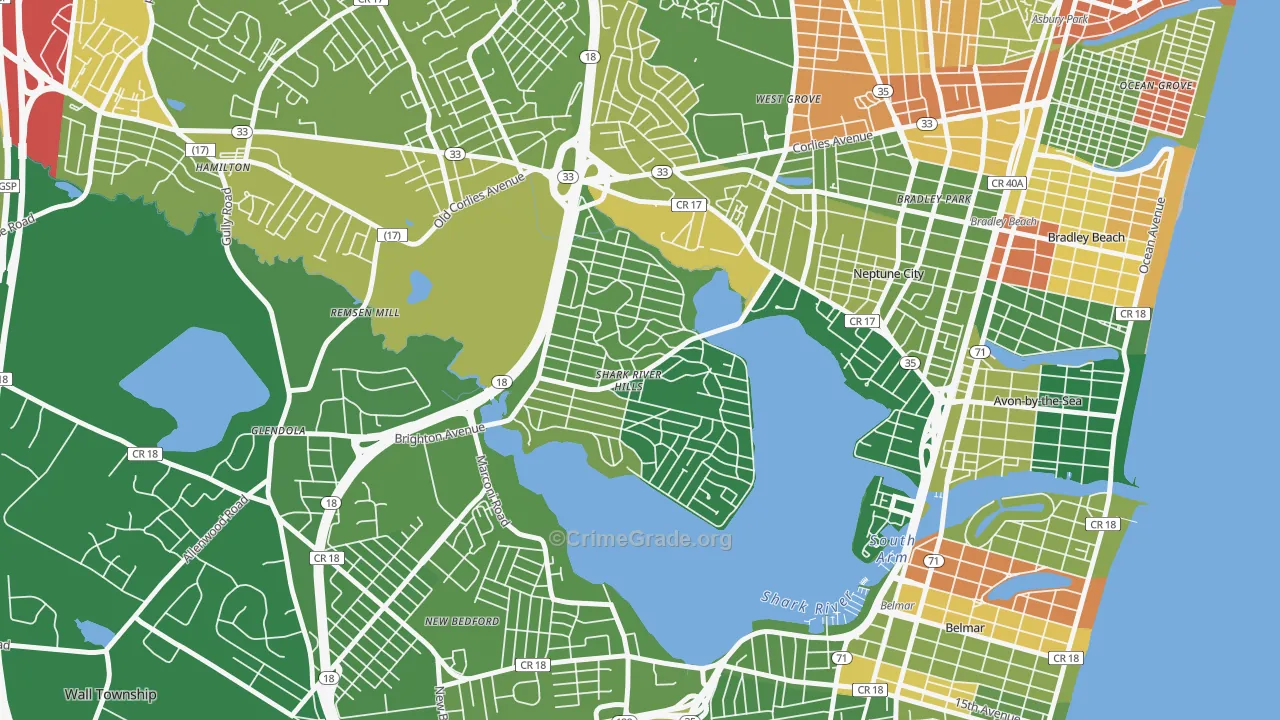 Shark River Hills, NJ Map of Vandalism Rates