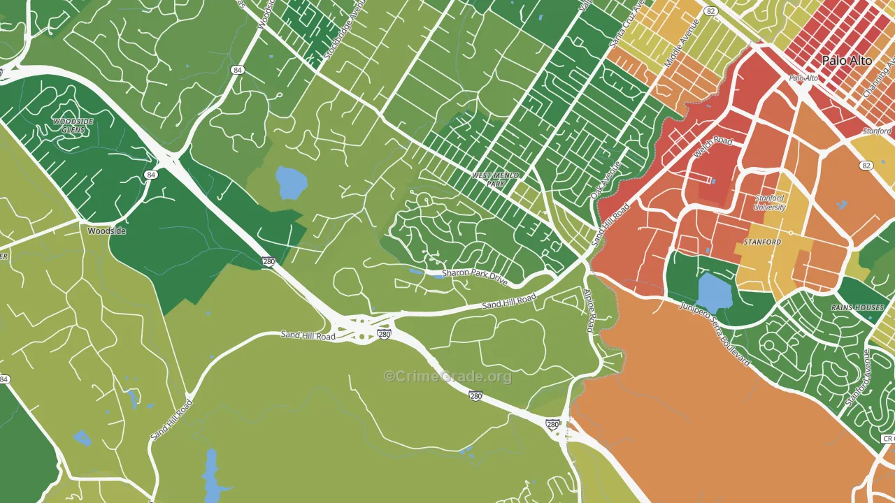 Sharon Heights, Menlo Park, CA Map of Vandalism Rates