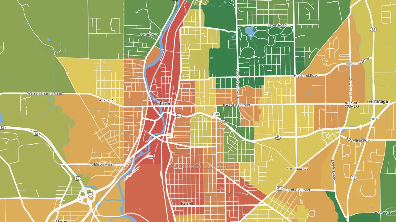 Sharon, PA Map of Vandalism Rates