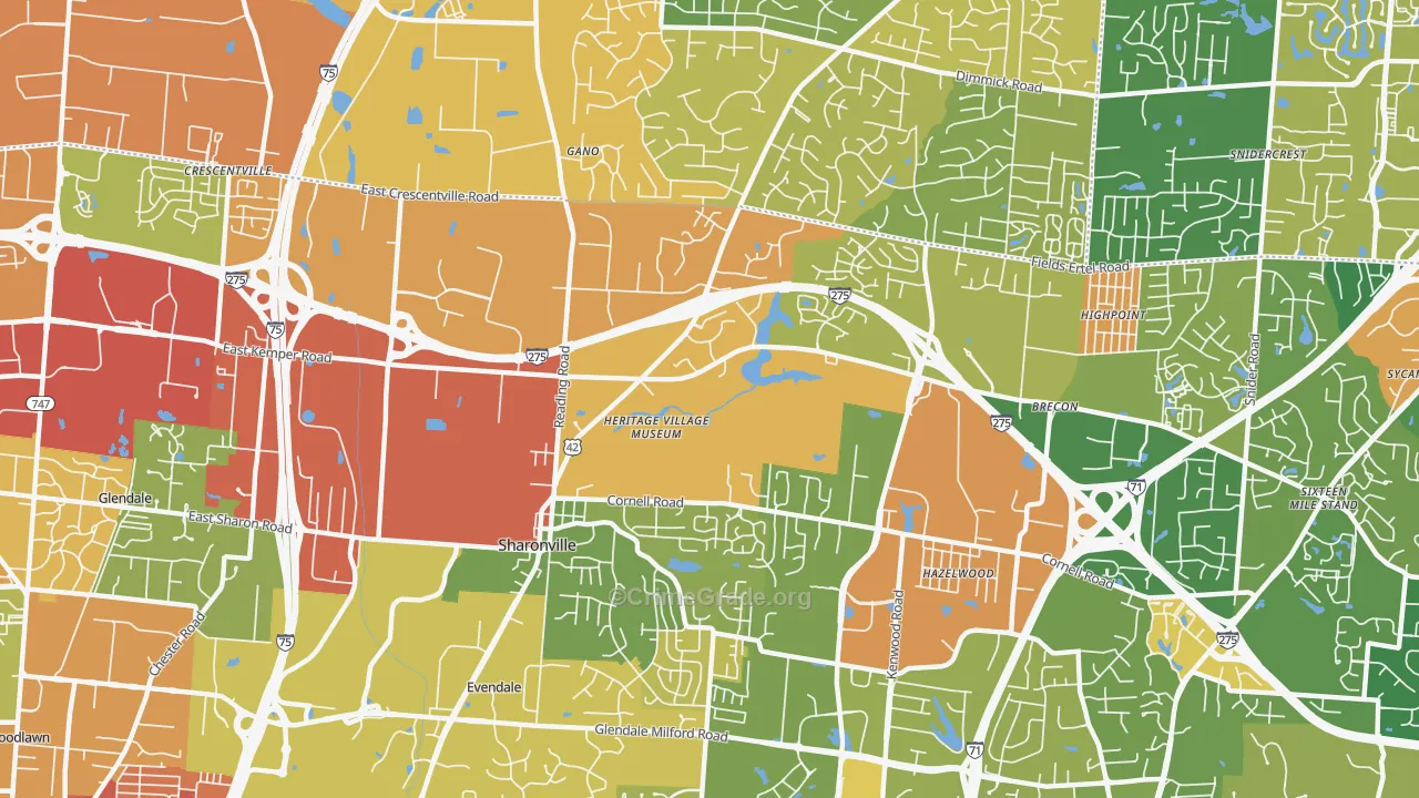 Sharonville, OH Map of Vandalism Rates
