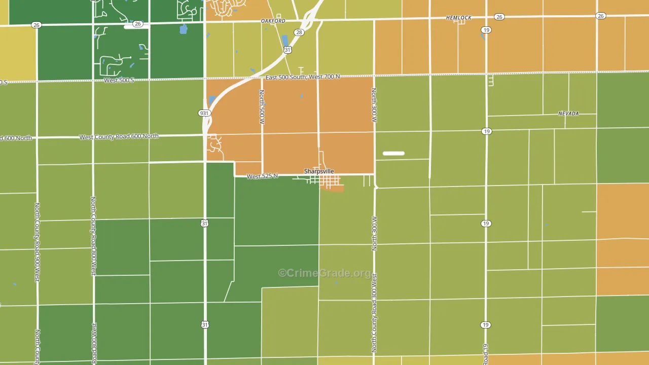 Sharpsville, IN Map of Vandalism Rates