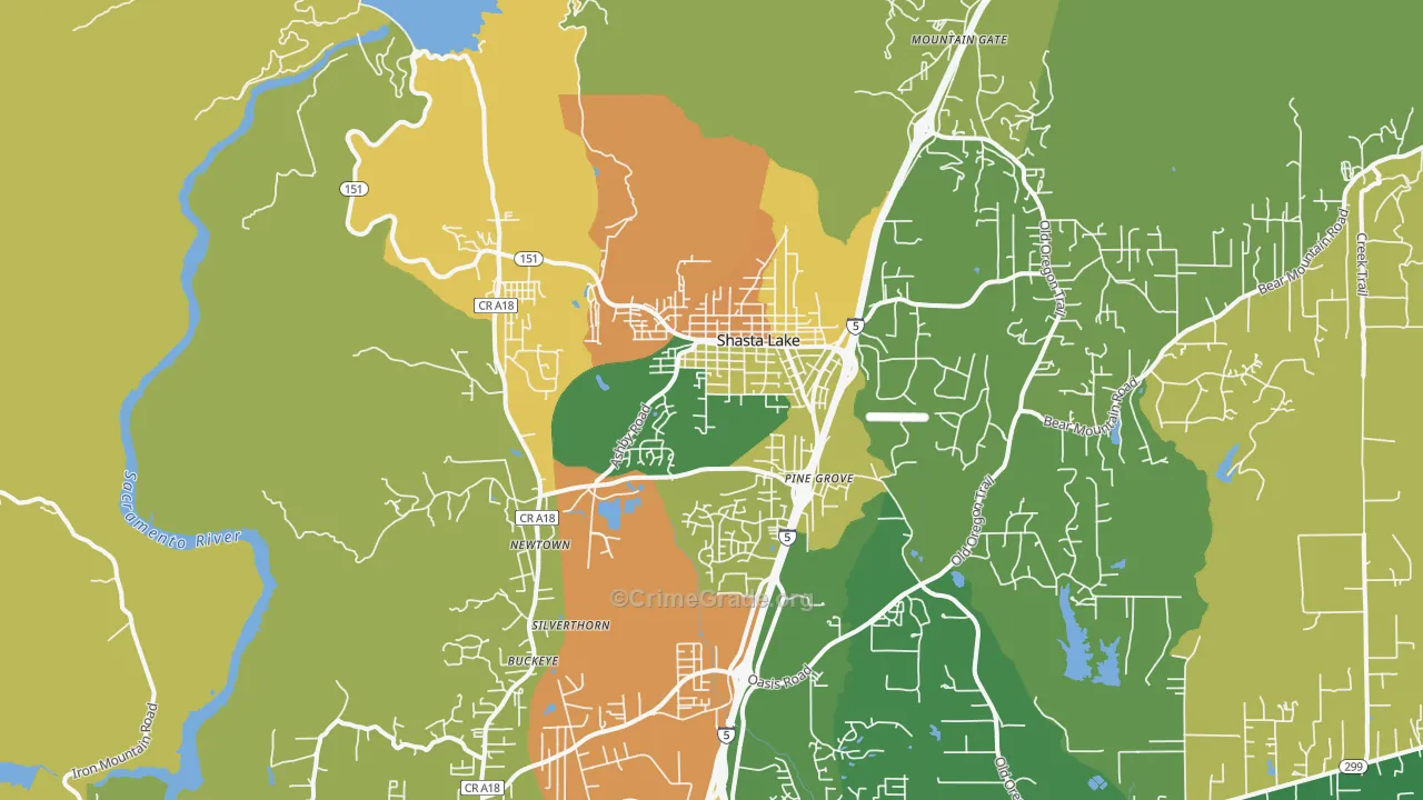 Shasta Lake, CA Map of Vandalism Rates