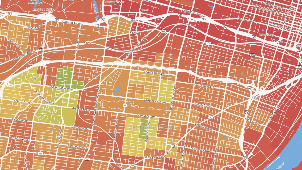 Shaw, St. Louis, MO Map of Vandalism Rates