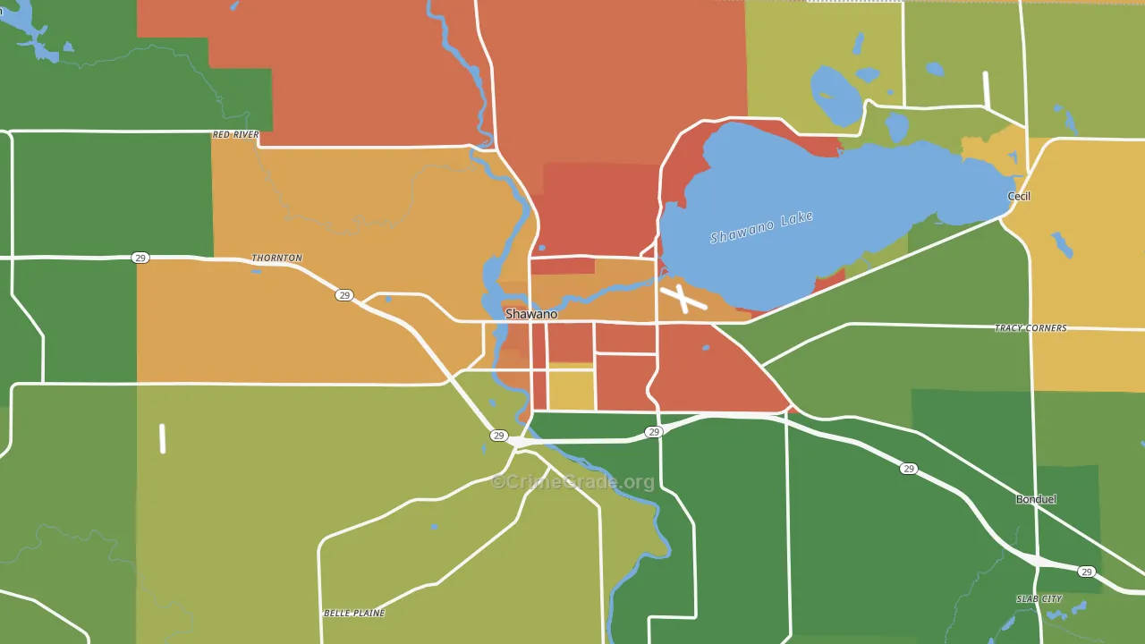Shawano, WI Map of Vandalism Rates