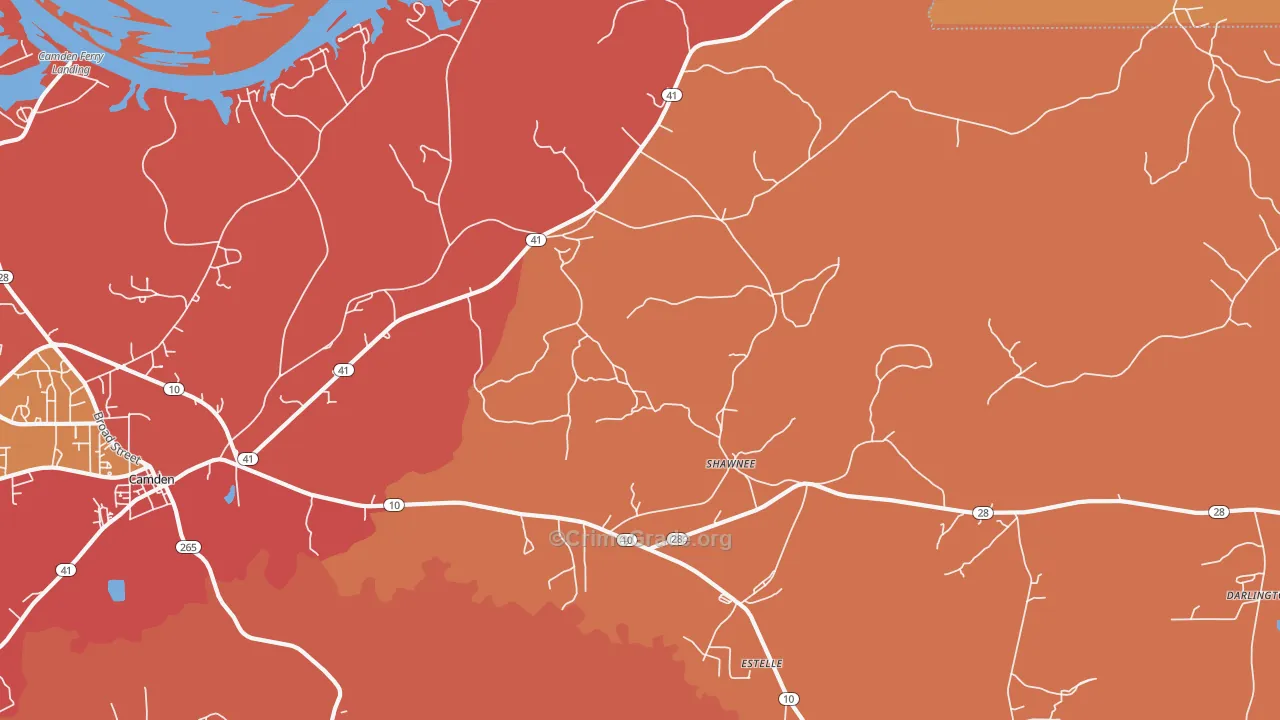 Shawnee, AL Map of Vandalism Rates