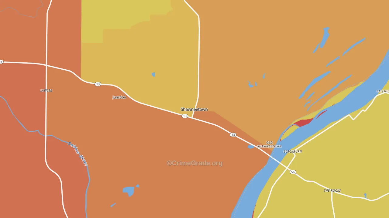 Shawneetown, IL Map of Vandalism Rates