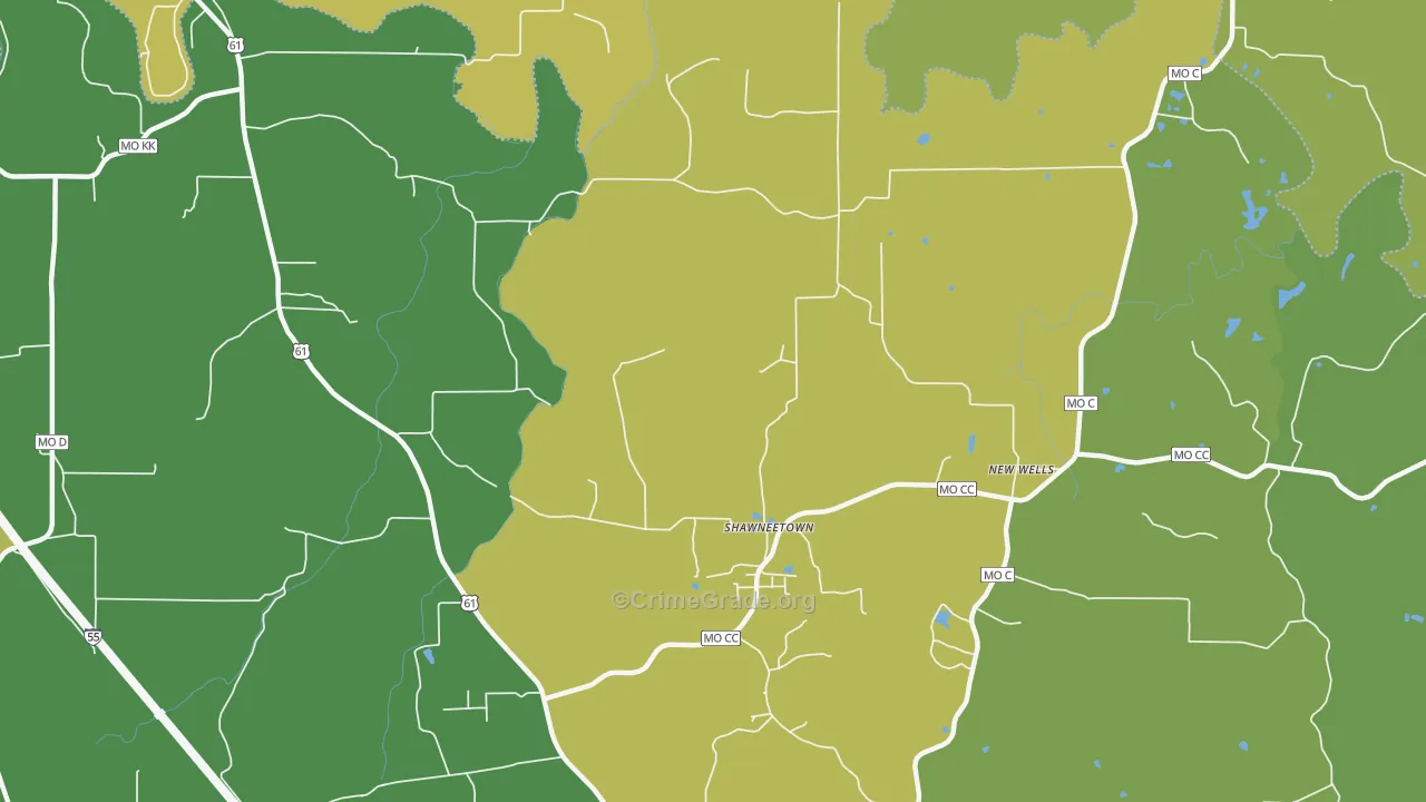Shawneetown, MO Map of Vandalism Rates