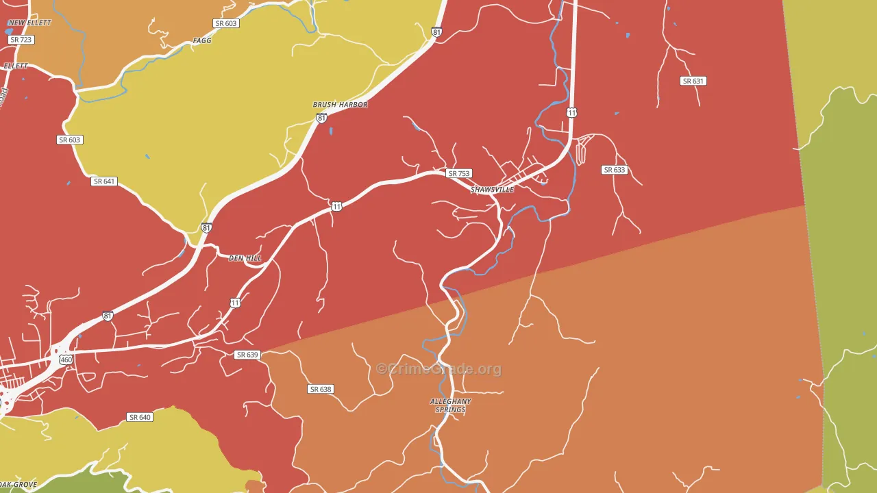 Shawsville, VA Map of Vandalism Rates