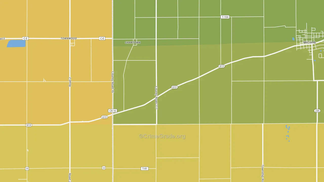 Shawtown, OH Map of Vandalism Rates