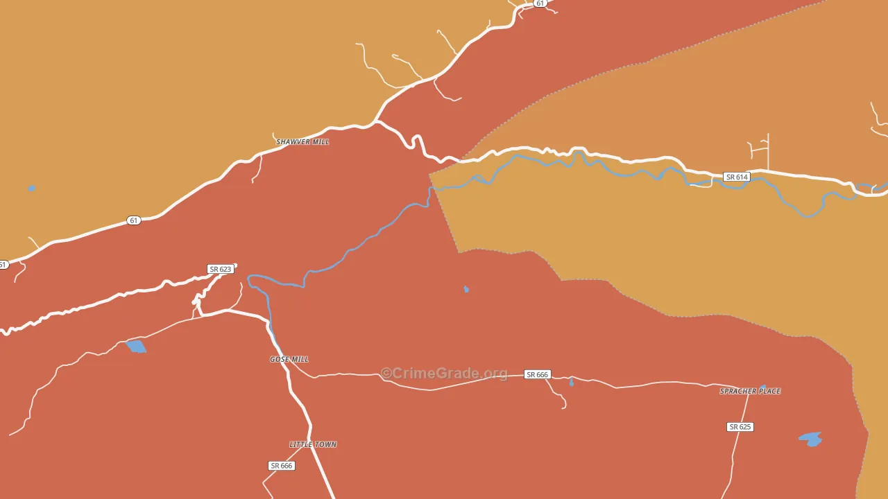 Shawver Mill, VA Map of Vandalism Rates