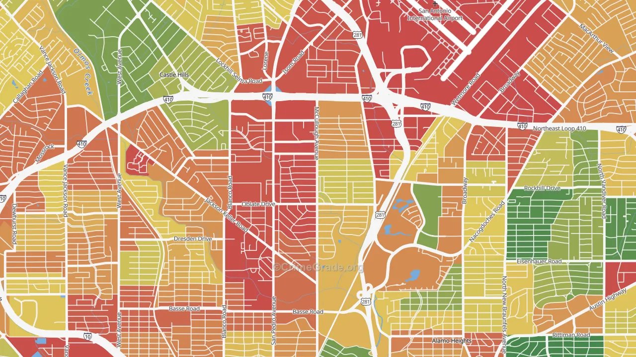 Shearer Hills-Ridgeview, San Antonio, TX Map of Vandalism Rates
