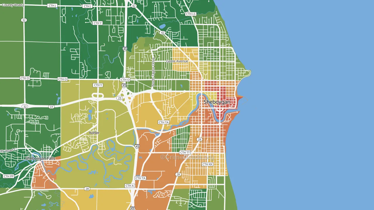 Sheboygan, WI Map of Vandalism Rates