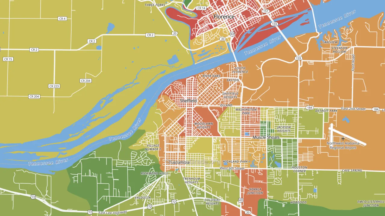 Sheffield, AL Map of Vandalism Rates