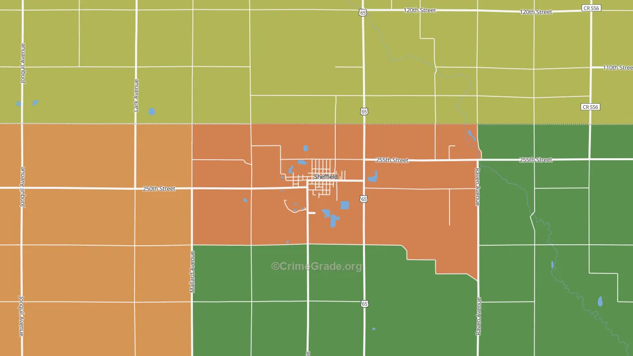 Sheffield, IA Map of Vandalism Rates