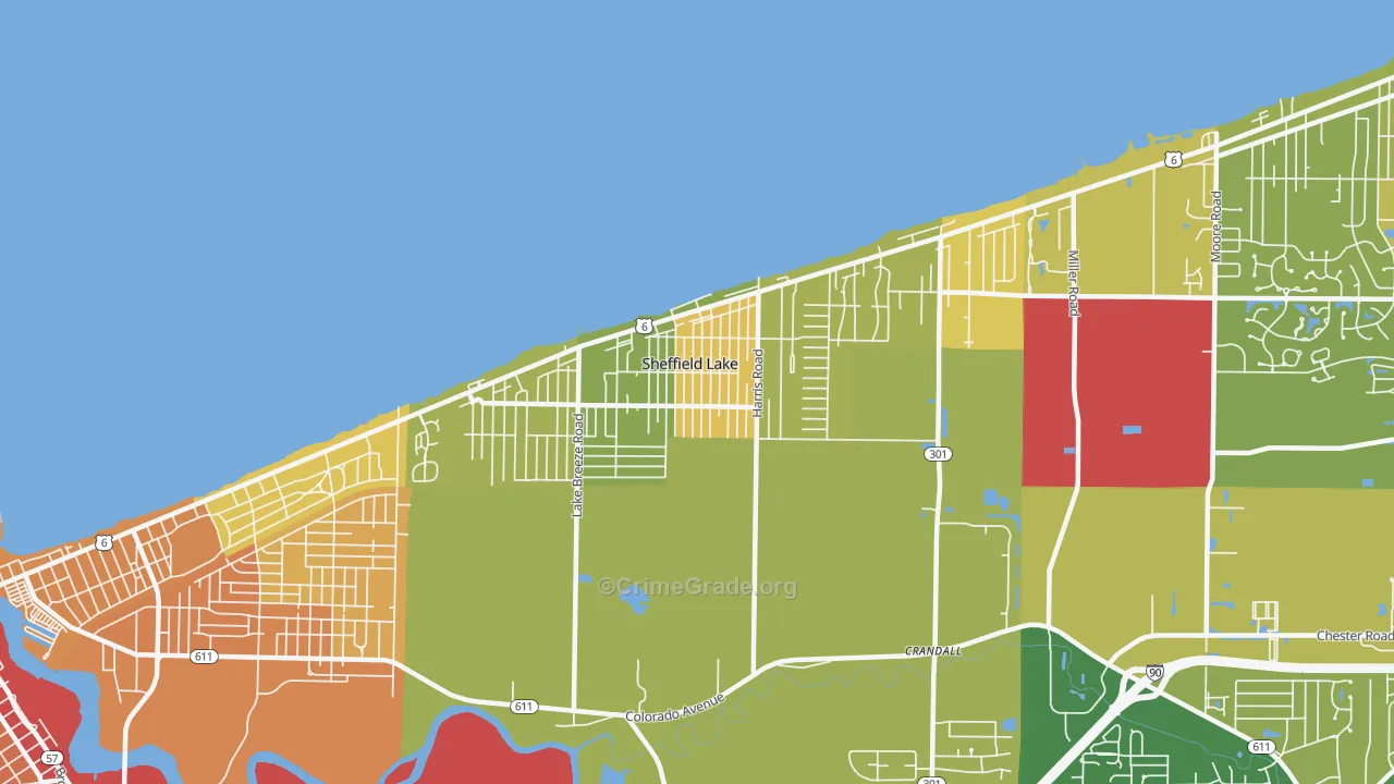 Sheffield Lake, OH Map of Vandalism Rates