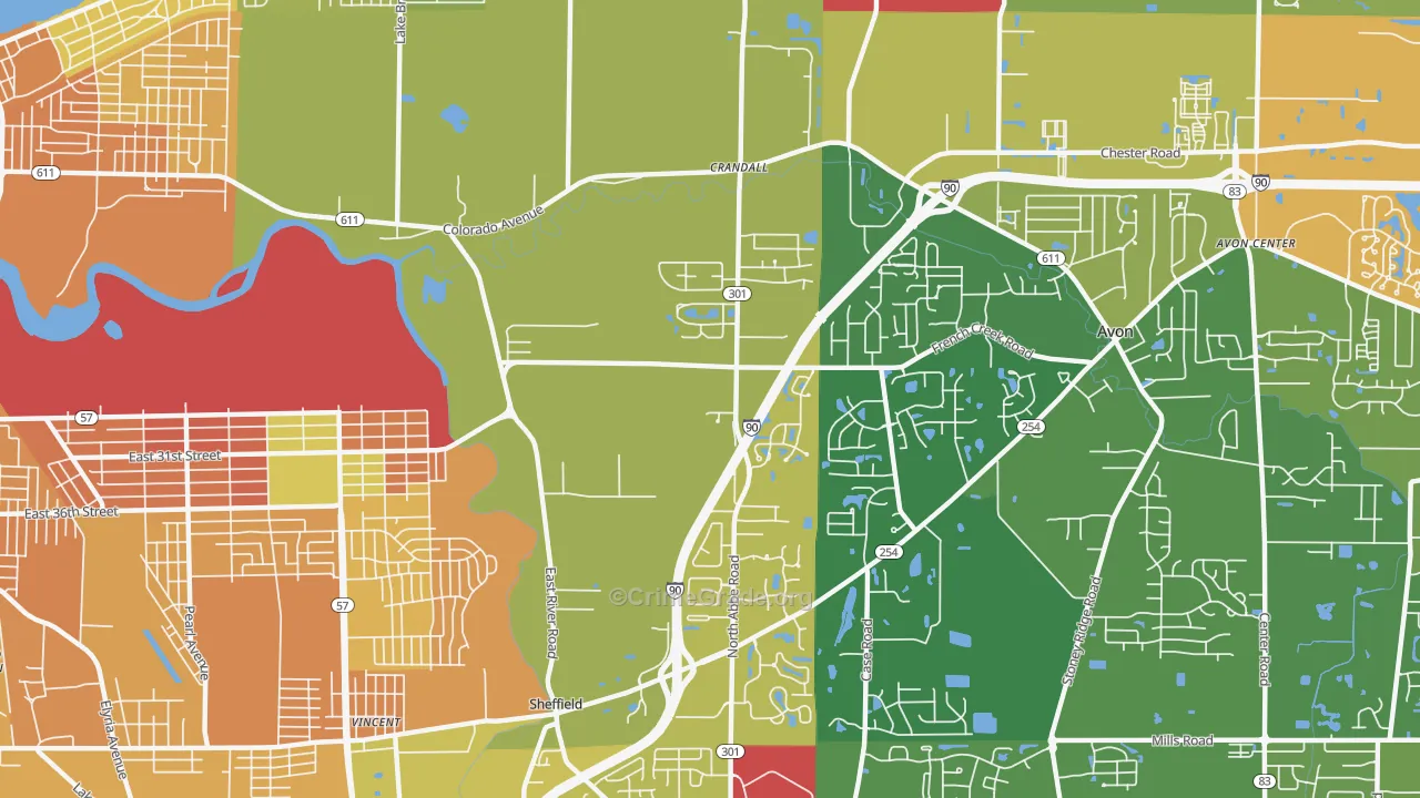 Sheffield, OH Map of Vandalism Rates
