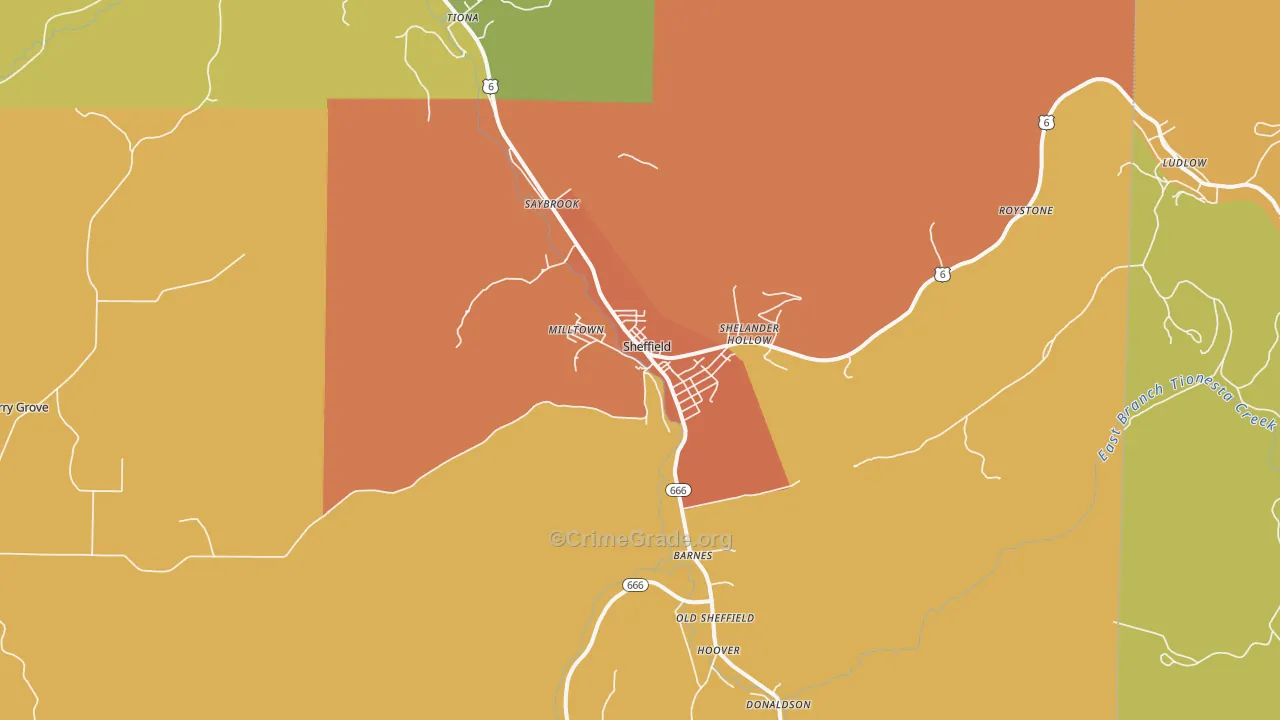 Sheffield, PA Map of Vandalism Rates