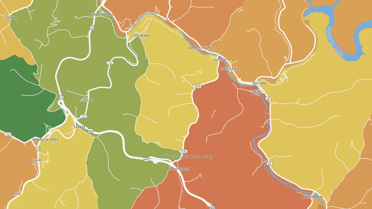 Shelbiana, KY Map of Vandalism Rates
