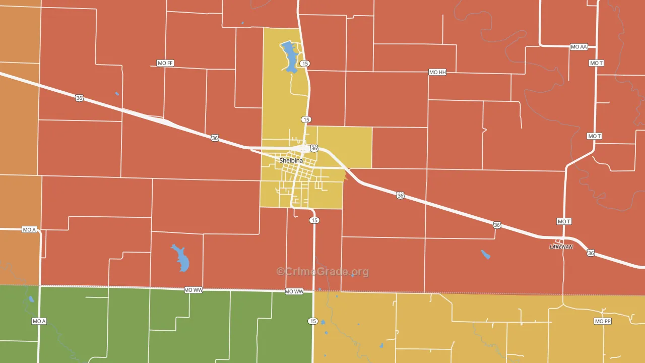 Shelbina, MO Map of Vandalism Rates