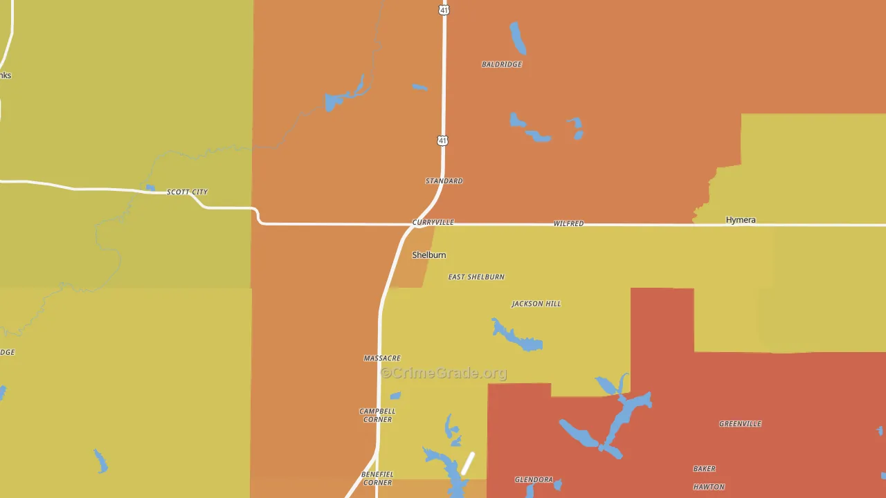 Shelburn, IN Map of Vandalism Rates