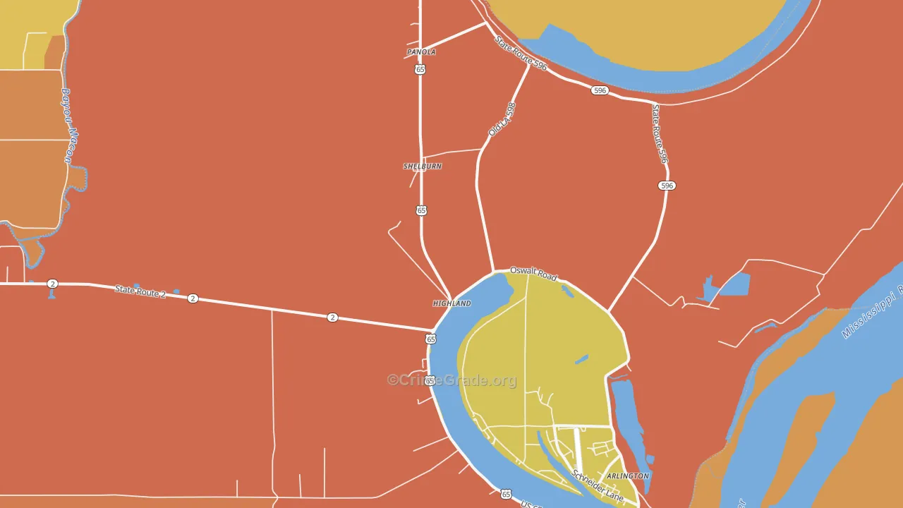 Shelburn, LA Map of Vandalism Rates