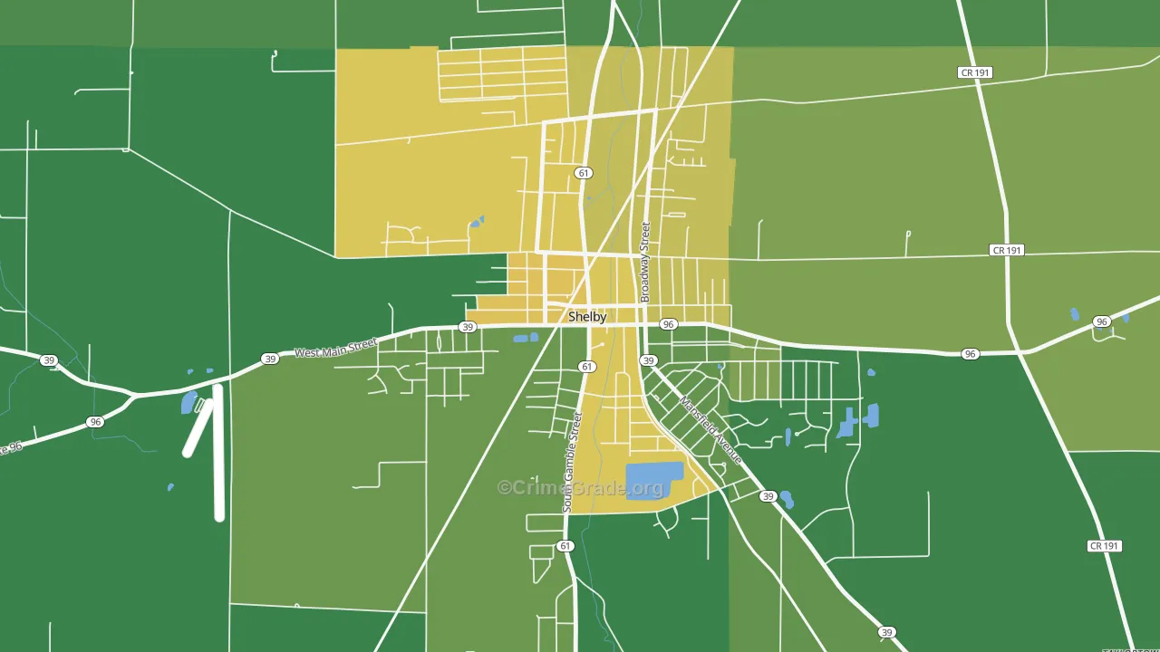 Shelby Center Historic District, Shelby, OH Map of Vandalism Rates