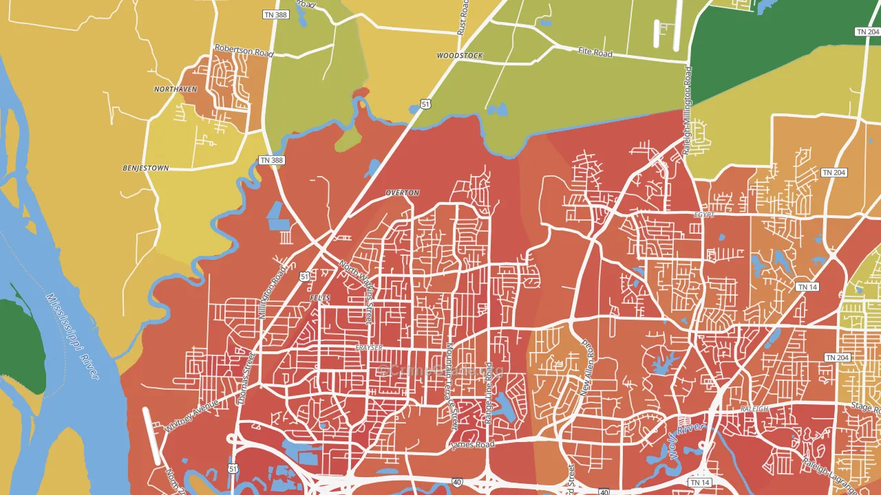 Shelby Forest-Frayser, Memphis, TN Map of Vandalism Rates