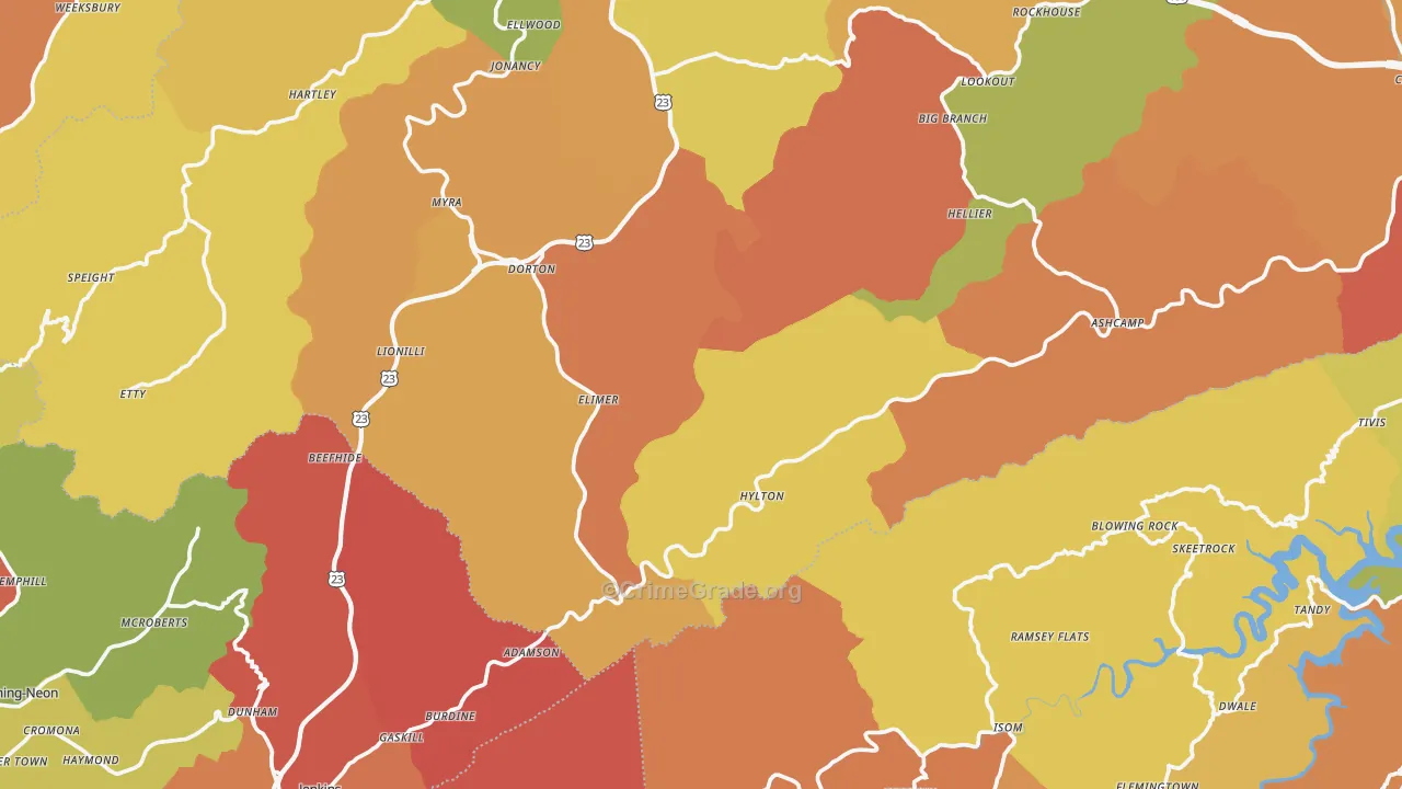 Shelby Gap, KY Map of Vandalism Rates