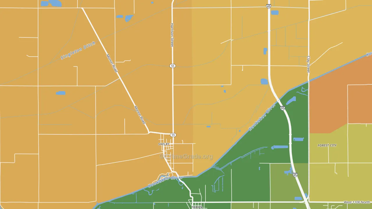 Shelby, IN Map of Vandalism Rates