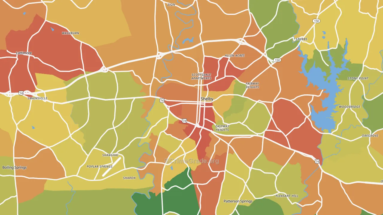 Shelby, NC Map of Vandalism Rates